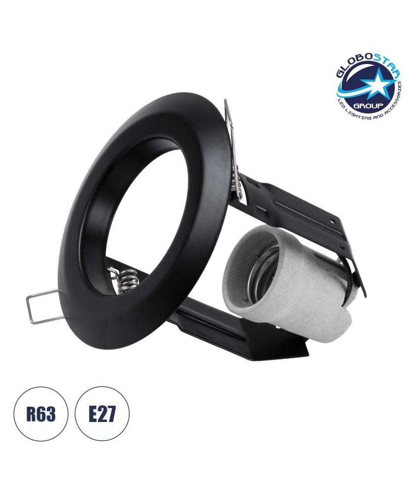 GLOBOSTAR® ACIDA 77845 Χωνευτή Βάση για Σποτ R63 με Ντουί E27 IP20 - Μαύρο Ματ - Μ11 x Π11 x Υ11cm - Q9cm